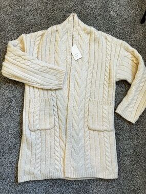 a new day Cream Cable-Knit Open-Front Cardigan with Pockets
